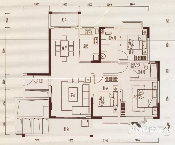 中廷森林公馆3室2厅2卫125.5㎡户型图