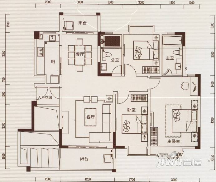 中廷森林公馆3室2厅2卫124㎡户型图