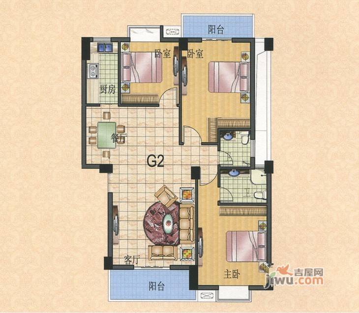 东方明珠3室2厅2卫114㎡户型图