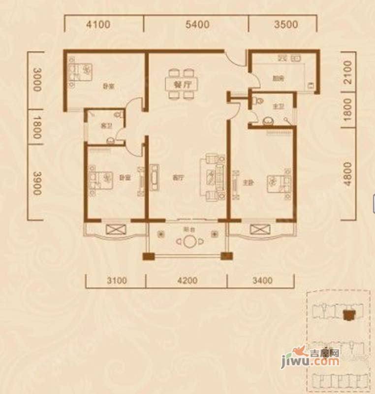 凤翔花园3室2厅2卫123.7㎡户型图