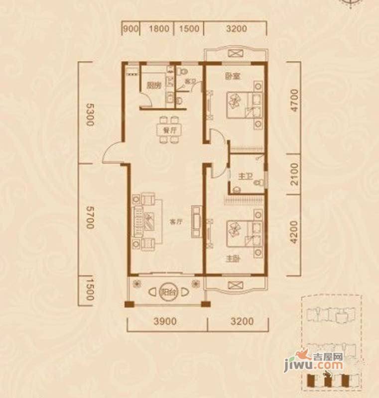 凤翔花园2室2厅2卫100.4㎡户型图