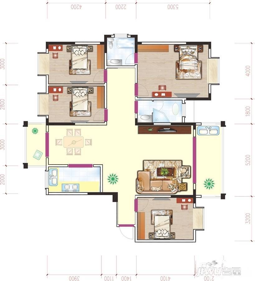 财富新天地4室2厅2卫170㎡户型图