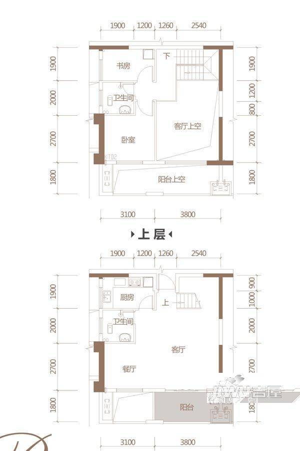 乾盛T1公馆2室2厅2卫106.7㎡户型图