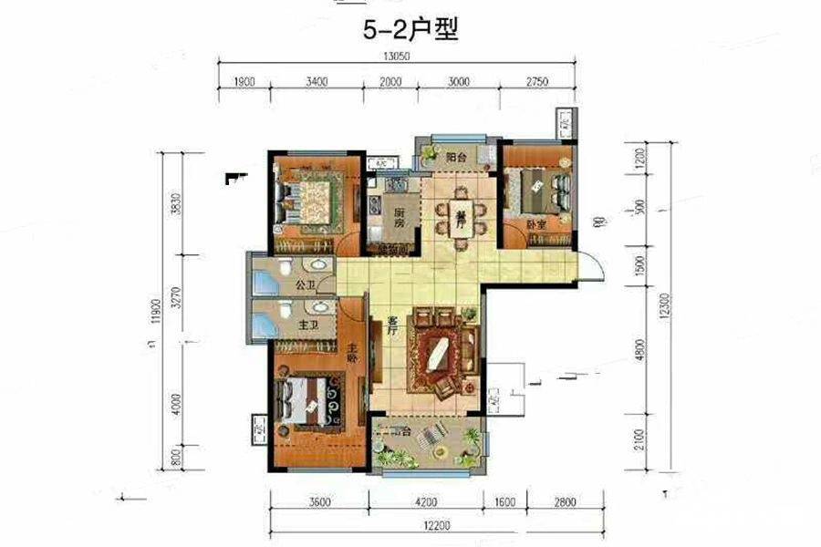 江临天下3室2厅2卫120㎡户型图