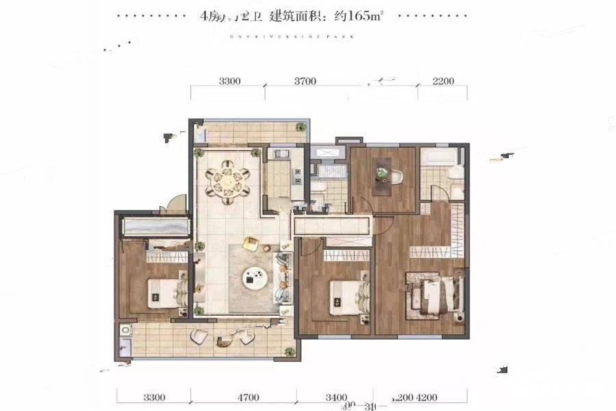 中海滨江壹号4室2厅2卫165㎡户型图