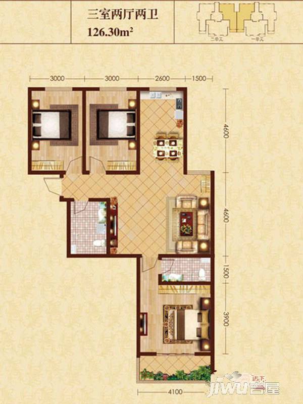 凤凰城3室2厅2卫126.3㎡户型图