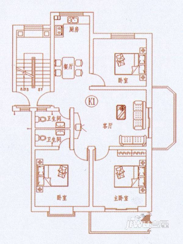 邯城文苑3室2厅2卫135㎡户型图