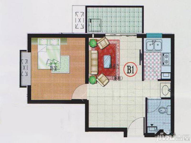 青城逸园1室2厅1卫56.7㎡户型图