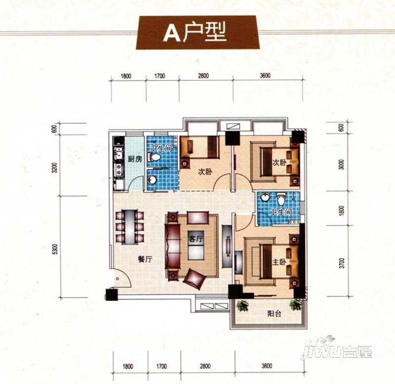 东方新天地3室2厅2卫119.1㎡户型图