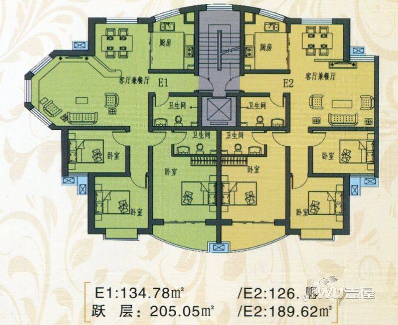 水榭花园3室2厅2卫134.8㎡户型图