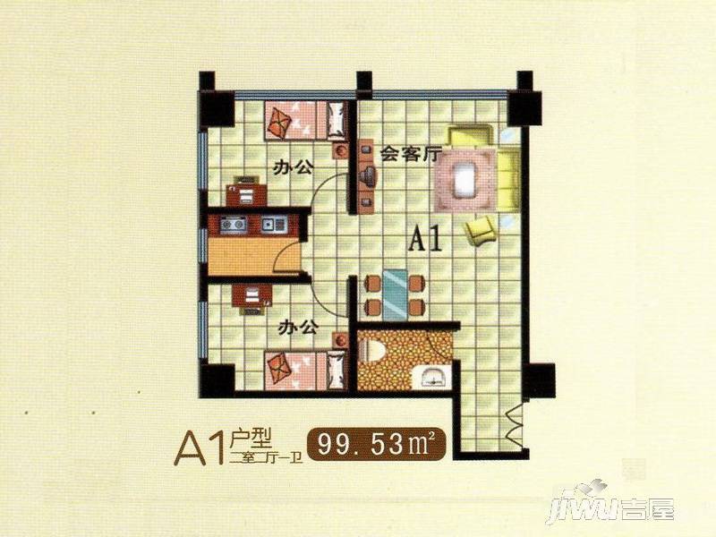 兴业苑2室2厅1卫99.5㎡户型图