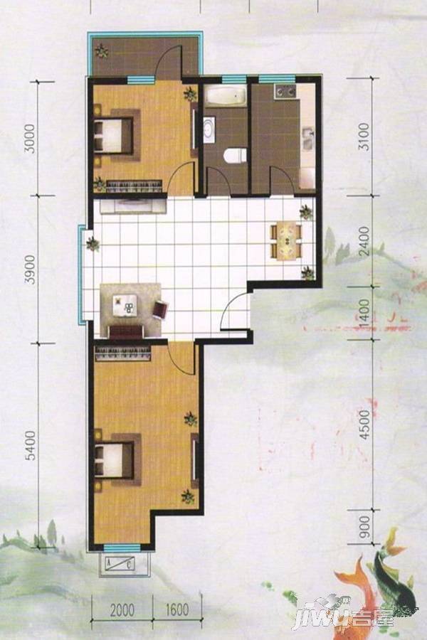 龙山君子居2室2厅1卫85.5㎡户型图