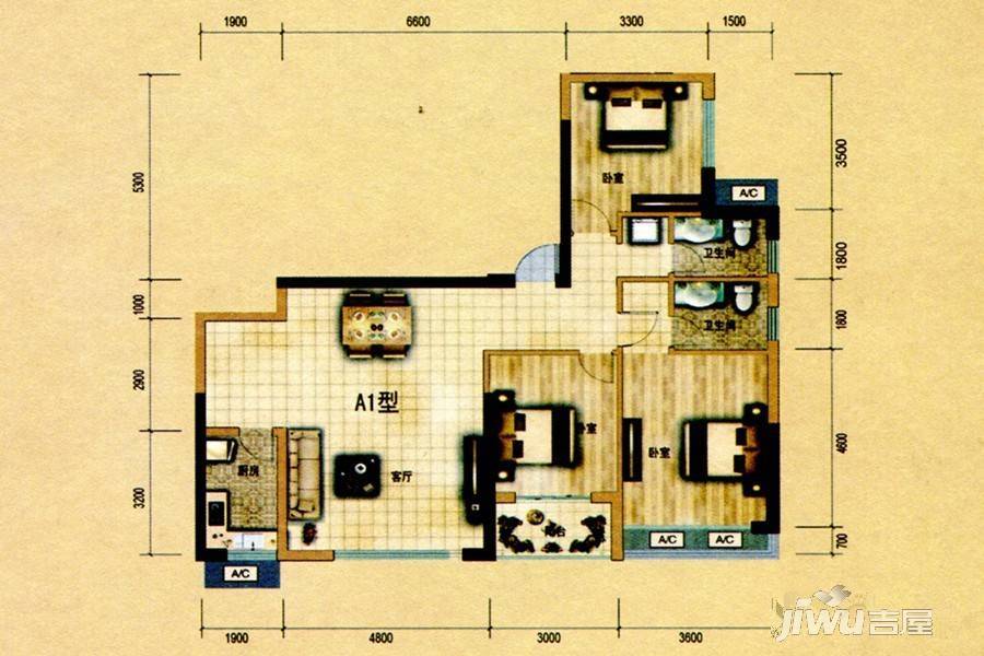 连城别苑四期3室2厅1卫139㎡户型图