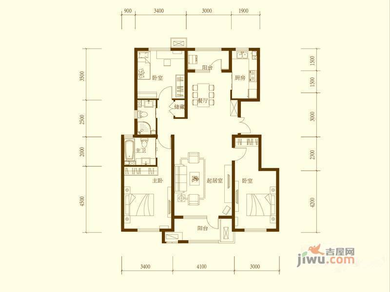 赵都华府普通住宅133.2㎡户型图