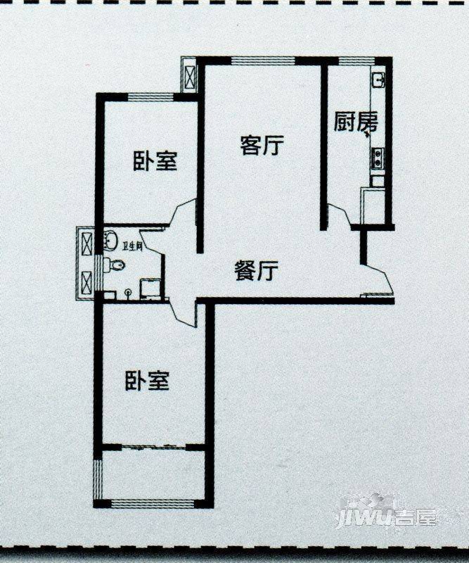 心海假日2室2厅1卫111.8㎡户型图