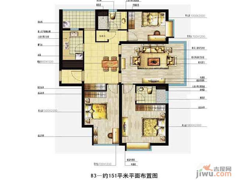 中恒书香门邸3室2厅1卫151㎡户型图