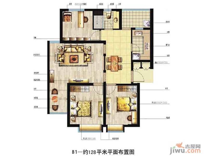 中恒书香门邸3室2厅1卫128㎡户型图