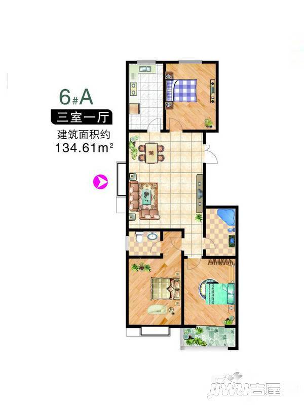 高坡新村3室2厅2卫134.6㎡户型图