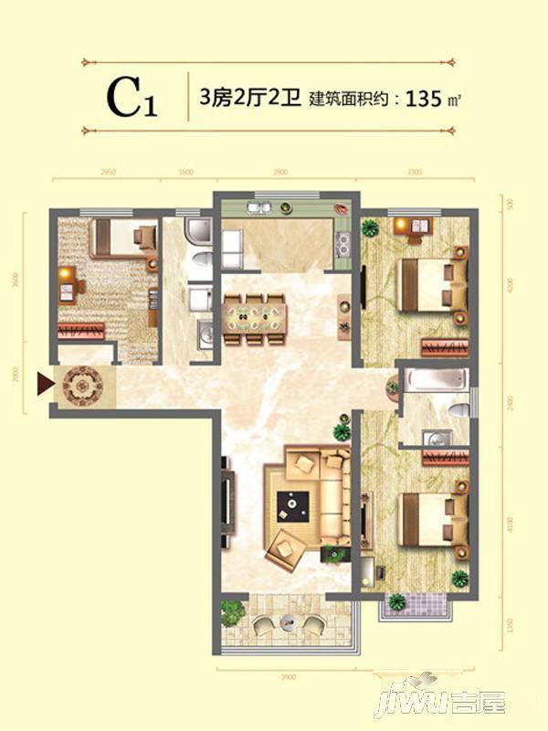 中央·名都3室2厅2卫135㎡户型图