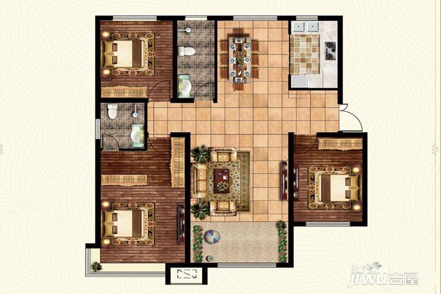 荣盛·锦绣兰庭3室2厅2卫138.8㎡户型图