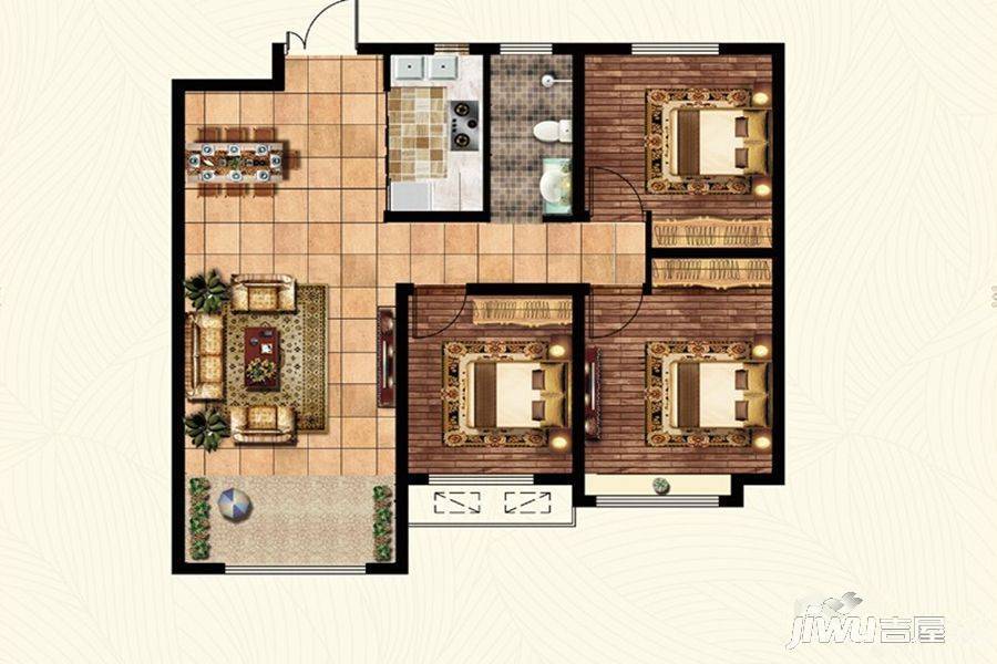 荣盛·锦绣兰庭3室2厅1卫108.5㎡户型图