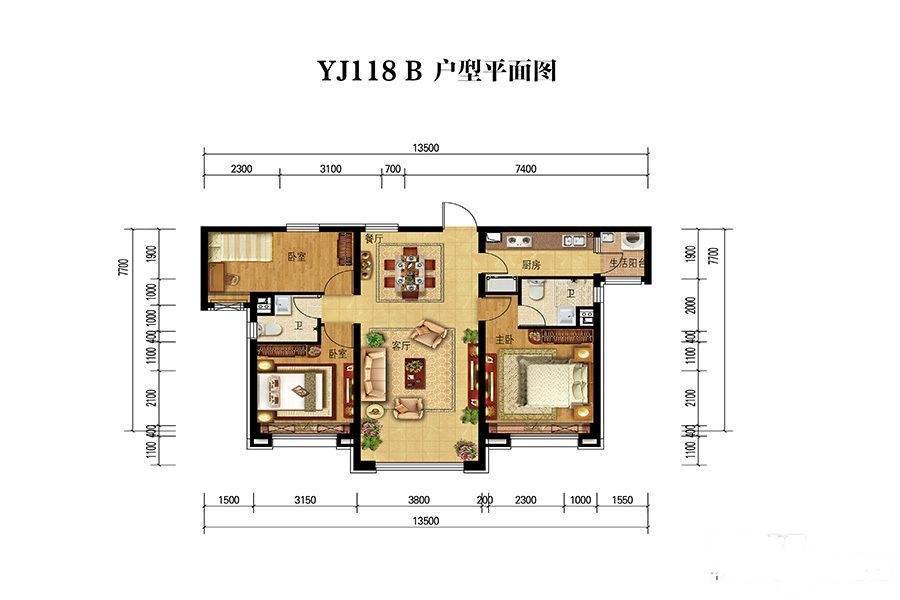 碧桂园天誉3室2厅2卫130㎡户型图