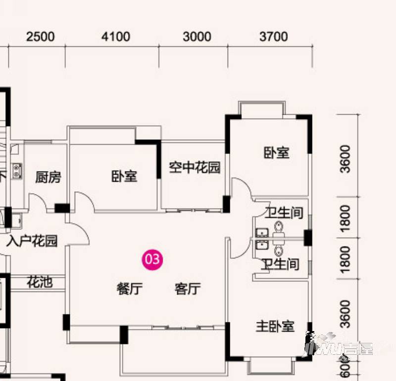 星福尚岭新筑3室2厅2卫130㎡户型图