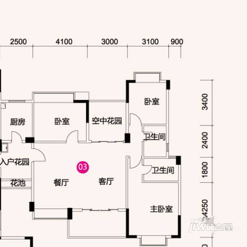 星福尚岭新筑3室2厅2卫109㎡户型图