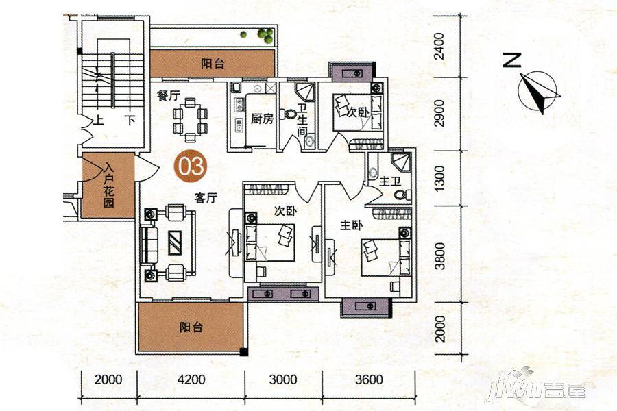 东风雅苑3室2厅2卫117.8㎡户型图