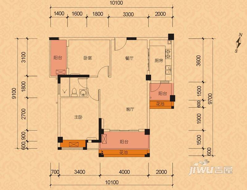 建泓·璟园2室2厅1卫87.2㎡户型图