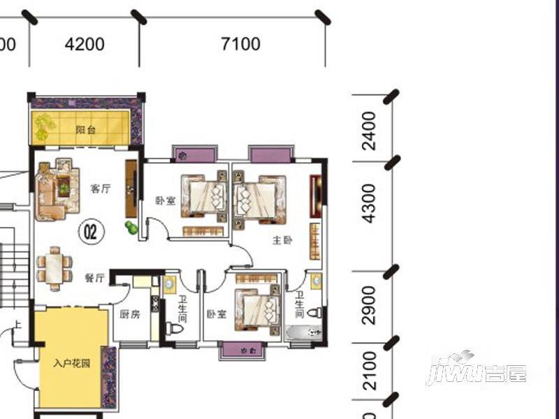 外海·翡翠华府3室2厅2卫99.5㎡户型图