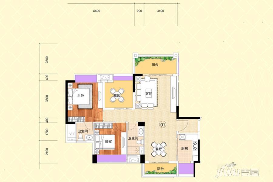 沃华时代广场3室2厅2卫110.1㎡户型图