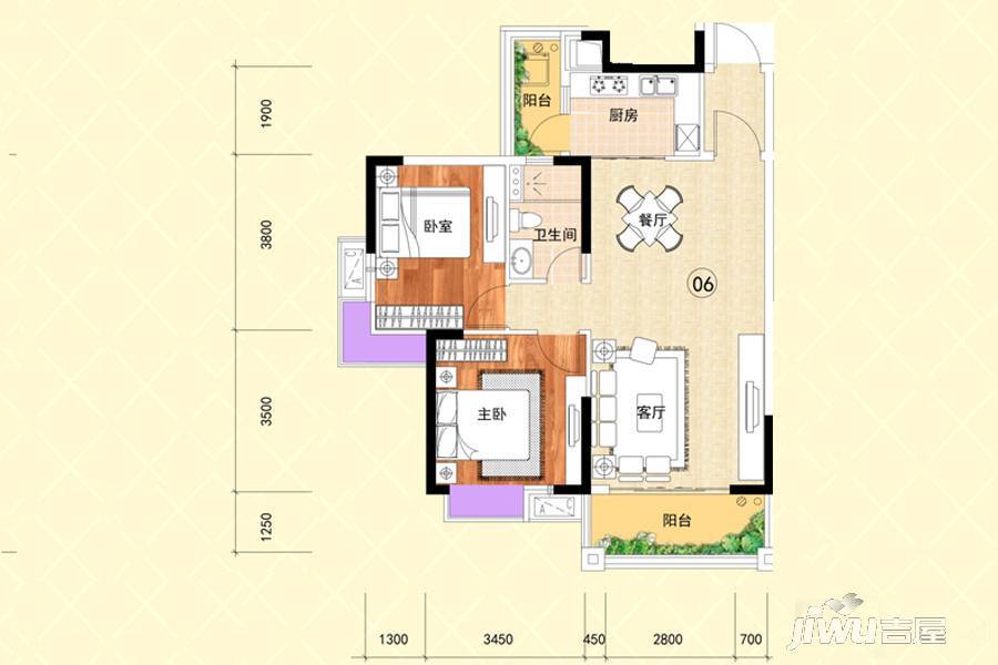 沃华时代广场2室2厅1卫91.2㎡户型图