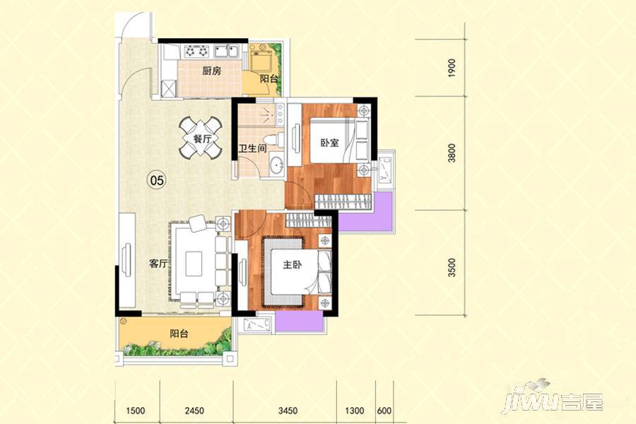 沃华时代广场2室2厅1卫89.7㎡户型图