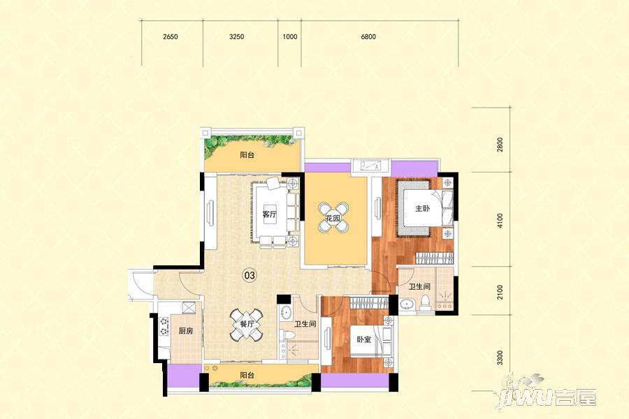 沃华时代广场3室2厅2卫124.9㎡户型图