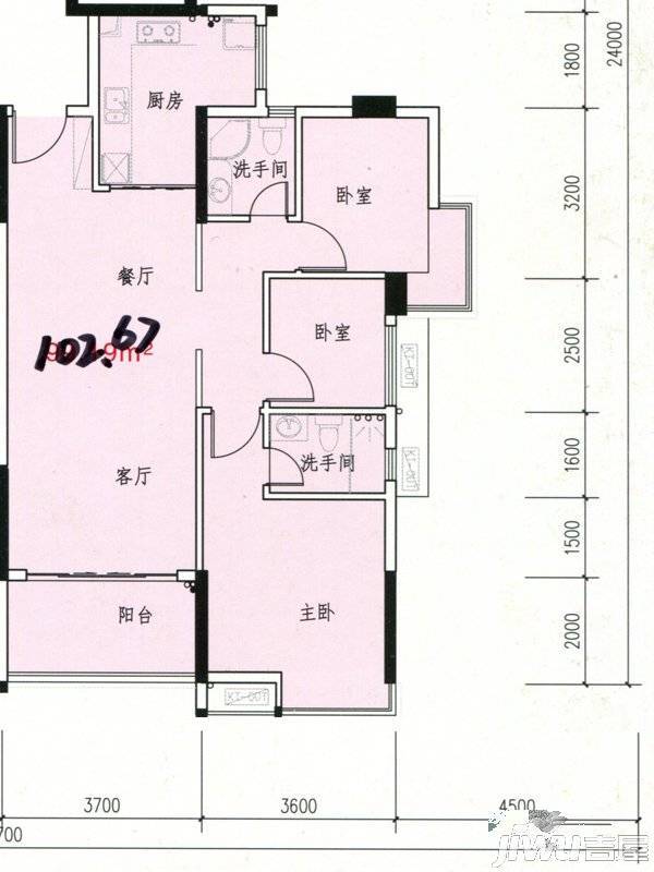 龙腾豪园3室2厅2卫102.7㎡户型图
