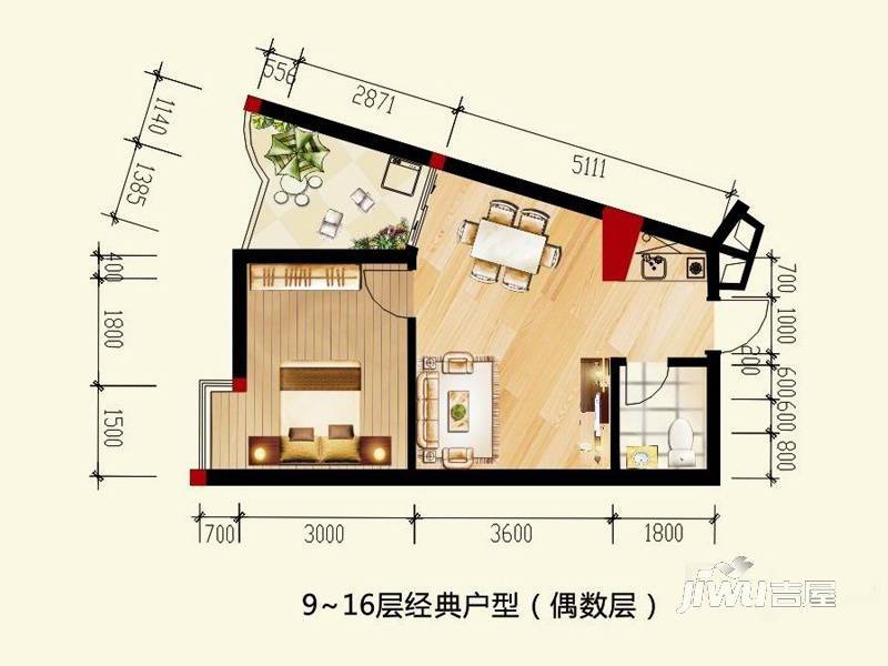 东方豪苑1室2厅1卫58.3㎡户型图