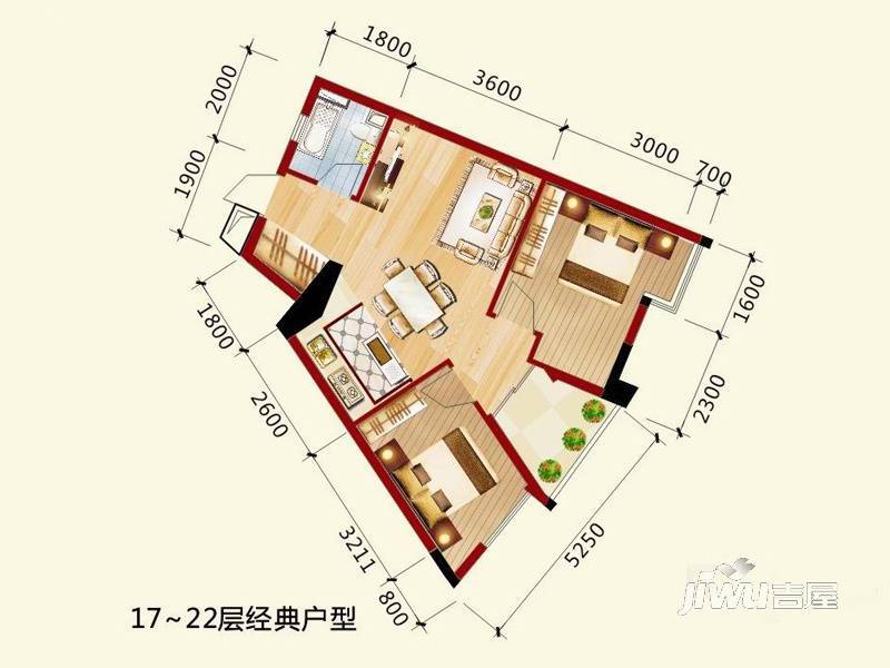 东方豪苑2室1厅1卫76.1㎡户型图