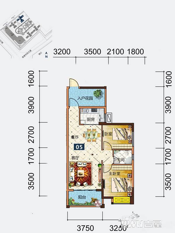 建安御锦珑湾2室2厅2卫83㎡户型图