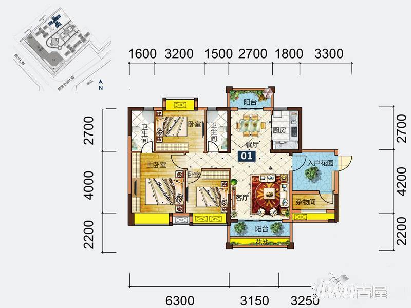 建安御锦珑湾3室2厅2卫104㎡户型图