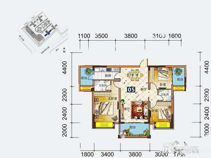 建安御锦珑湾3室2厅2卫100㎡户型图