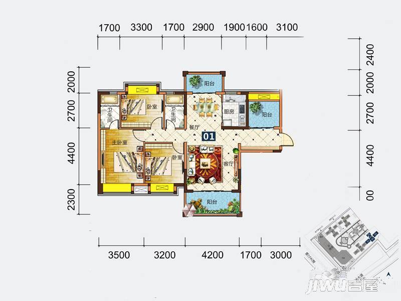 建安御锦珑湾3室2厅2卫117㎡户型图