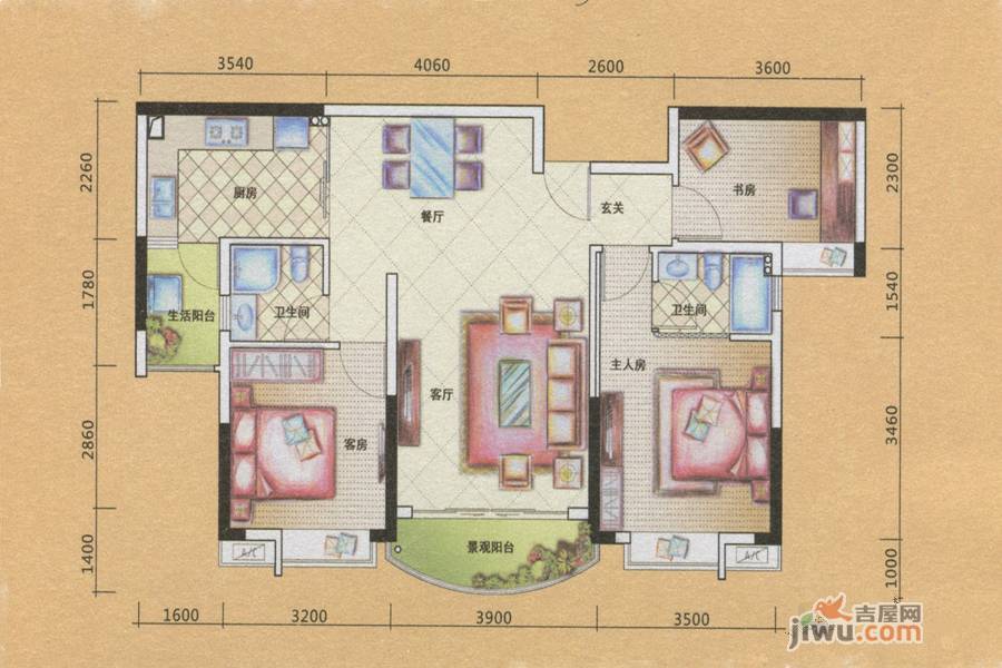 半山豪庭3室2厅2卫98.5㎡户型图