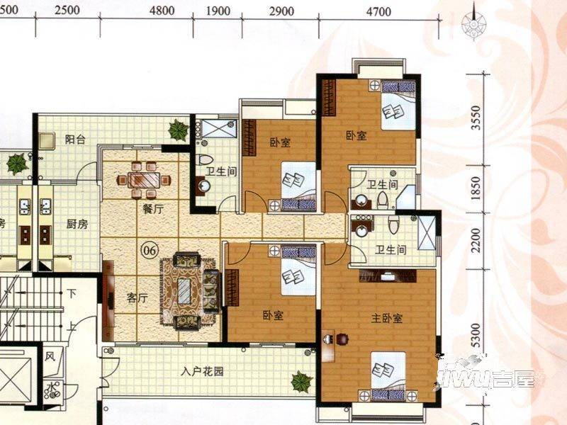 鹤山广场3室2厅2卫175.6㎡户型图