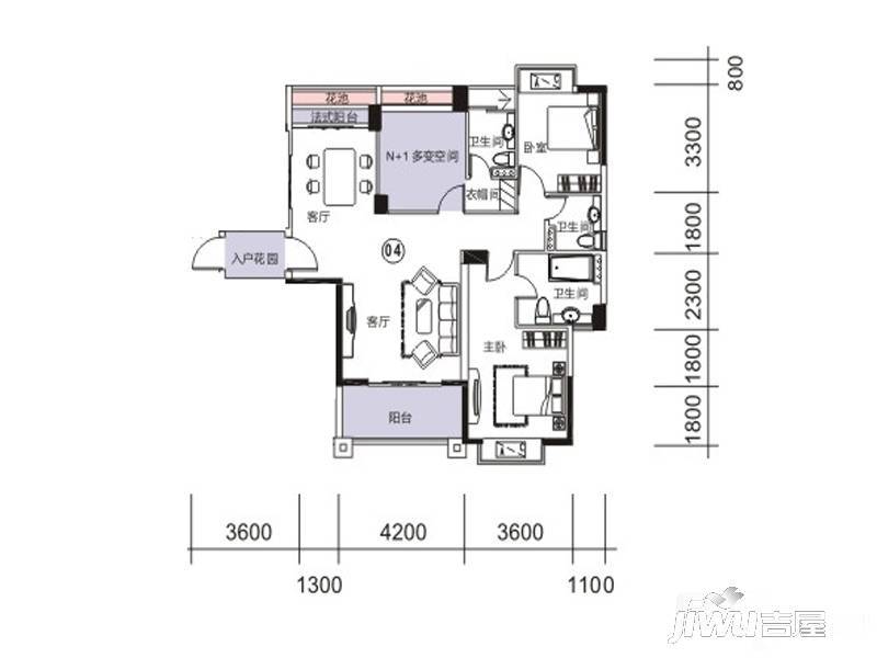 中业新城3室2厅3卫123.1㎡户型图