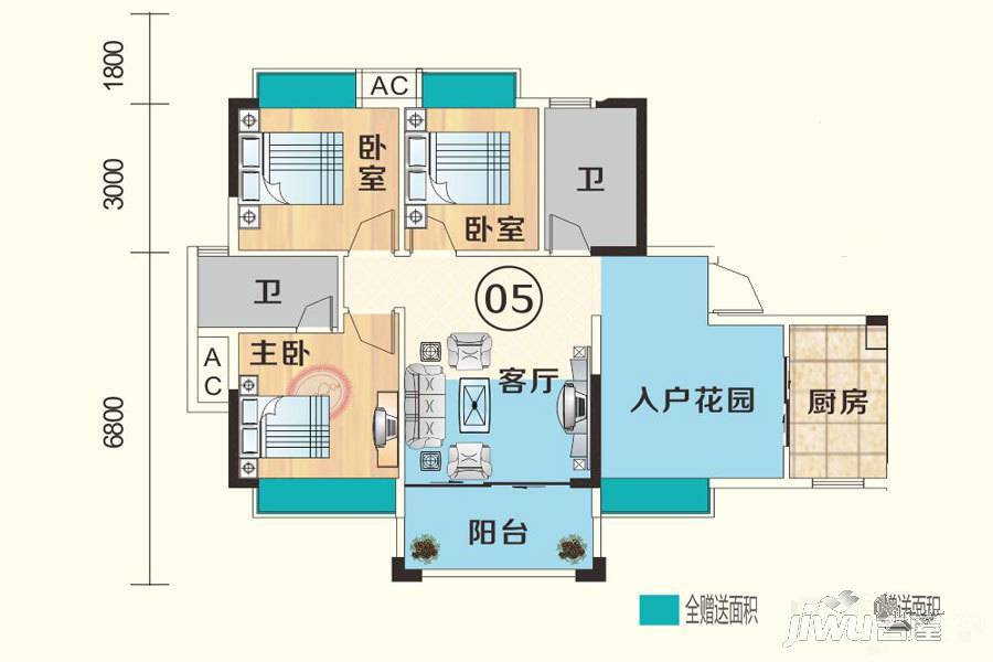 雅逸尚都3室2厅2卫86.5㎡户型图