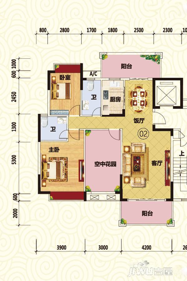 雅逸尚都3室2厅2卫122.2㎡户型图