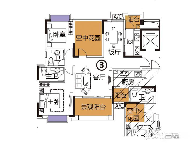 雅逸尚都3室2厅2卫103.5㎡户型图