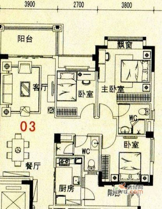 碧桂园·翡翠湾3室2厅2卫102.5㎡户型图