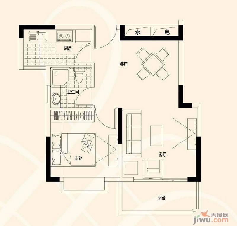 骏凯豪庭1室2厅1卫55㎡户型图